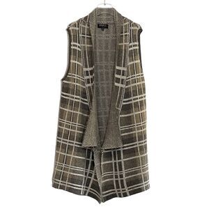 JOSEPH A. - SIZE 1X - LONG LINE OPEN FRONT CARDIGAN  - GRREN & BROWN TONES‎